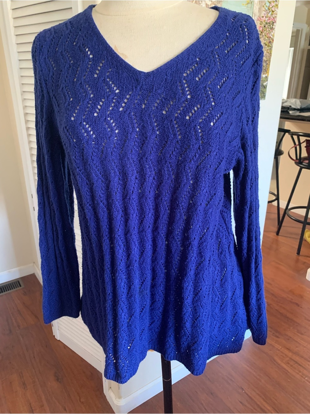 Style & Co. 1X Royal Blue V-Neck Open Knit Sweater
